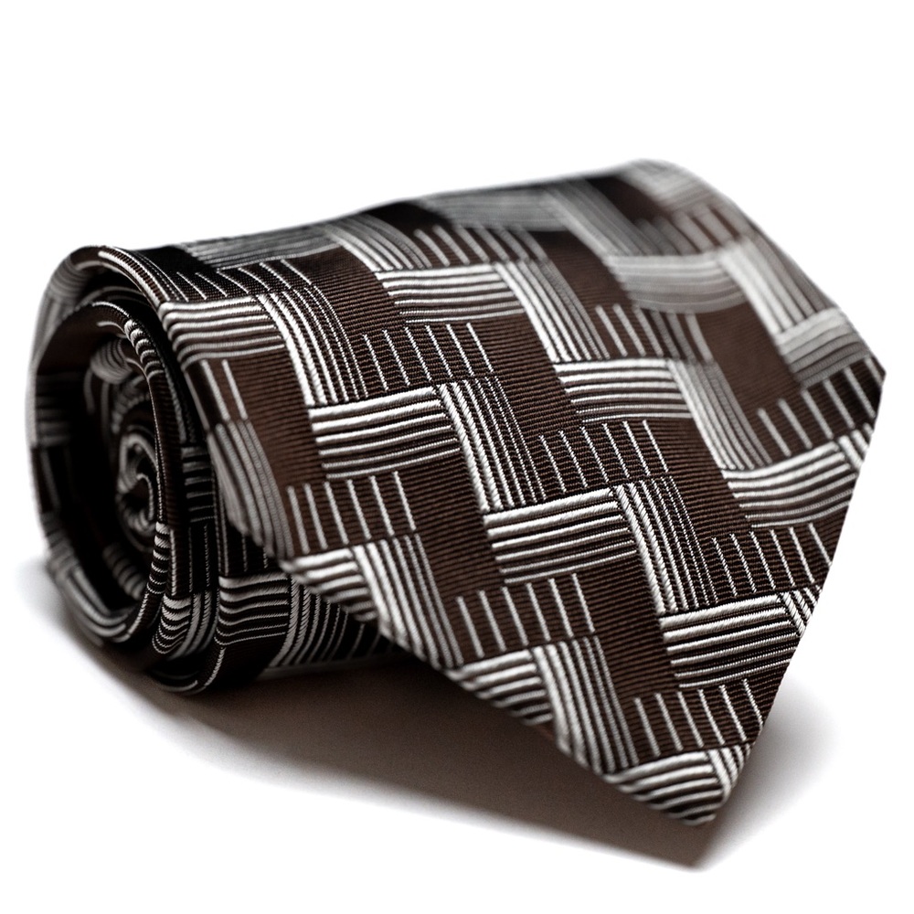 Lauren Ralph Lauren 100% Silk Brown and White Patterned Men's Necktie, EUC